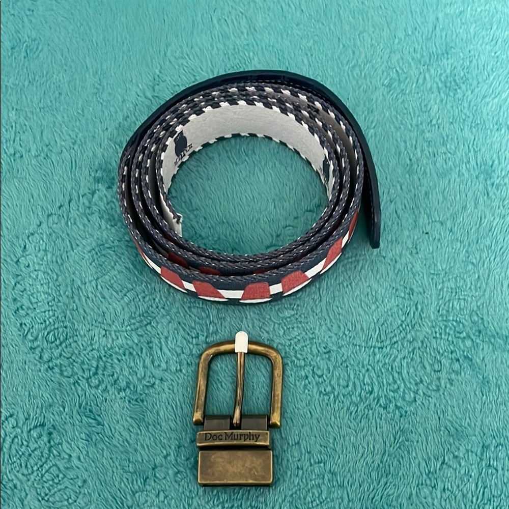 Doc Murphy's Men's Blue and Red Reversable Leather and Canvas Belt